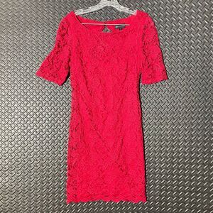 Connected Apparel Red Floral Pattern Lacey Midi Formal Wear Dress Women Size 10‎